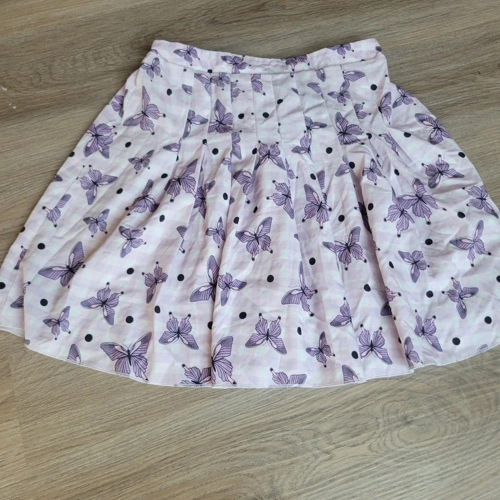 Girls Skirt Size 160 Pink Gingham Butterfly Pleated A-Line Casual School